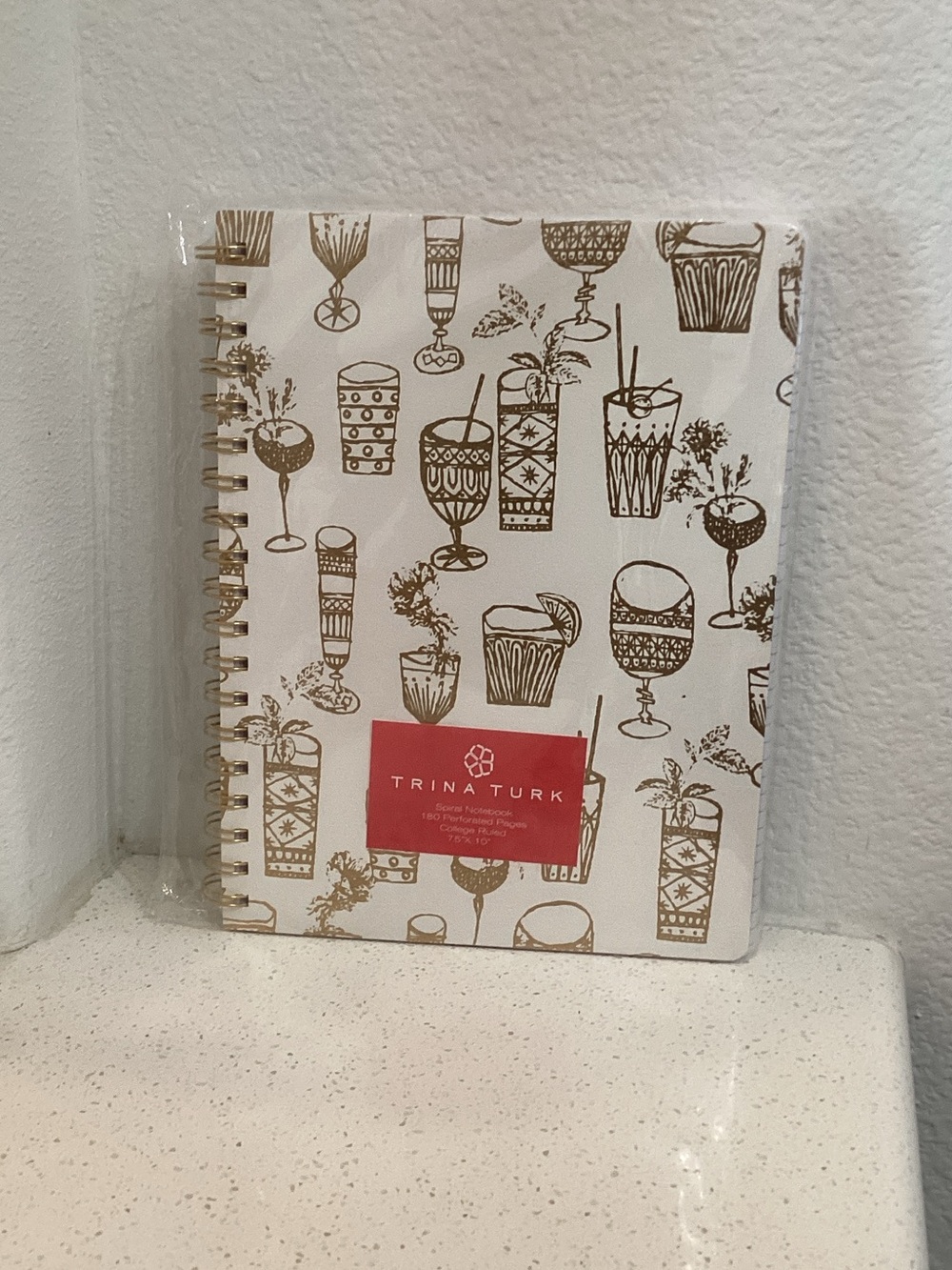 Trina Turk 180;Page White Notebook with Gold Cocktail Motif